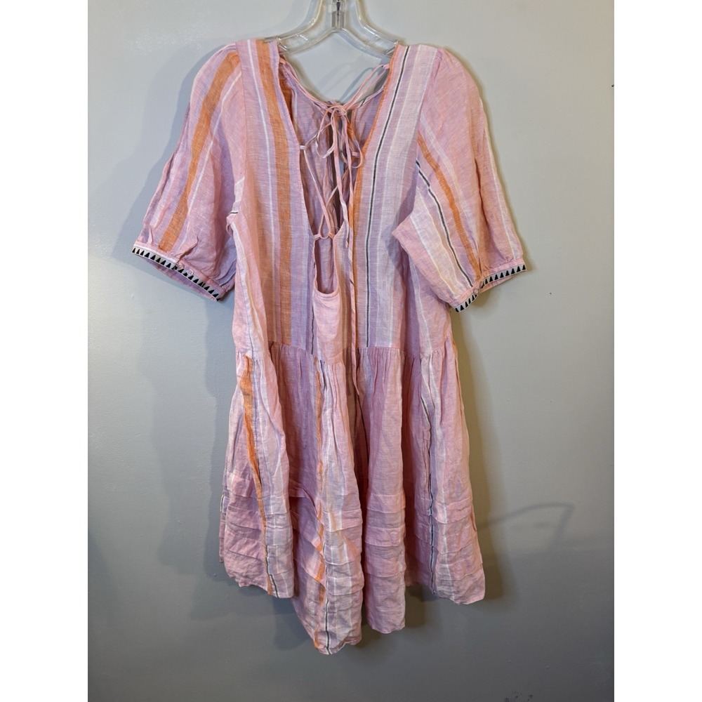 LEMLEM x H&M Pink Stripe Linen Dress L Puff Sleeve Beach Summer - Picture 11 of 12